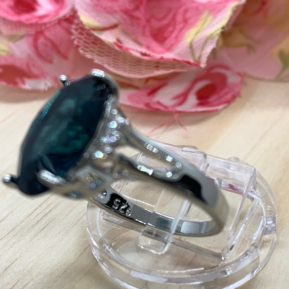 London Blue Topaz Ring CZ - Picture 5 of 6